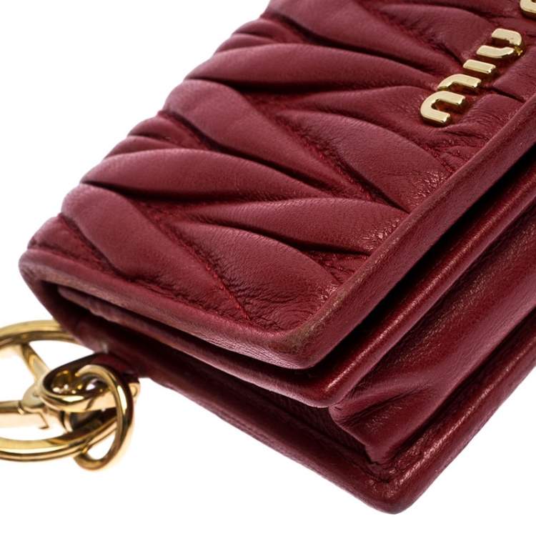 Pre Owned Miu Miu Red Leather Matelassé Leather Flap Compact Wallet