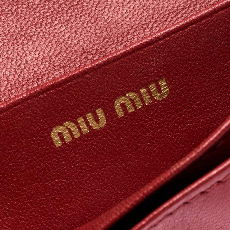Pre Owned Miu Miu Red Leather Matelassé Leather Flap Compact Wallet
