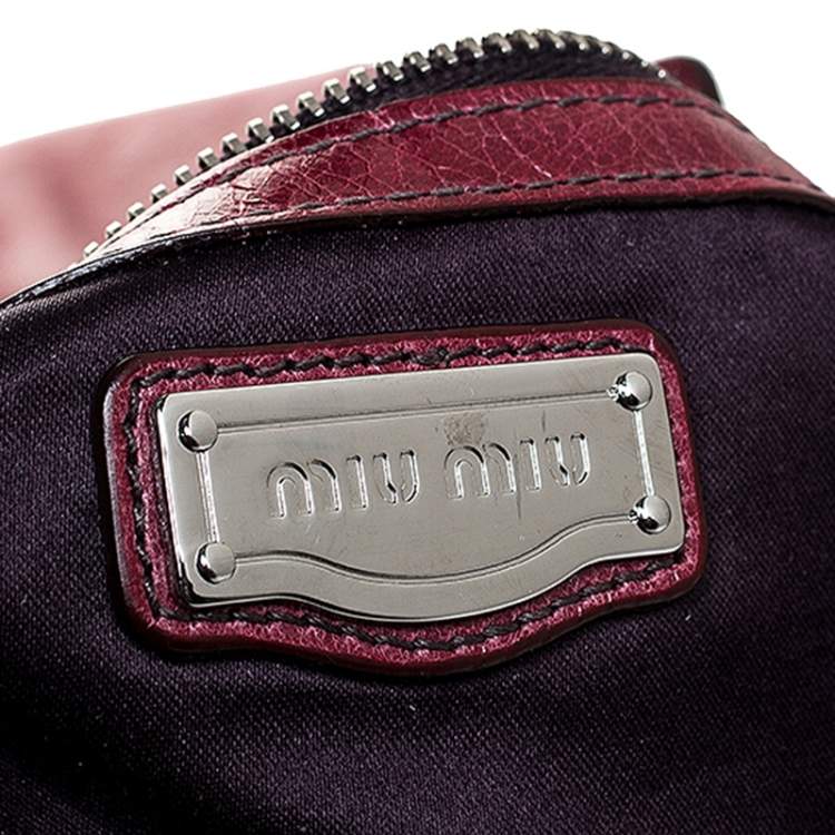 Pre Owned Miu Miu Burgundy Leather Front Pocket Hobo