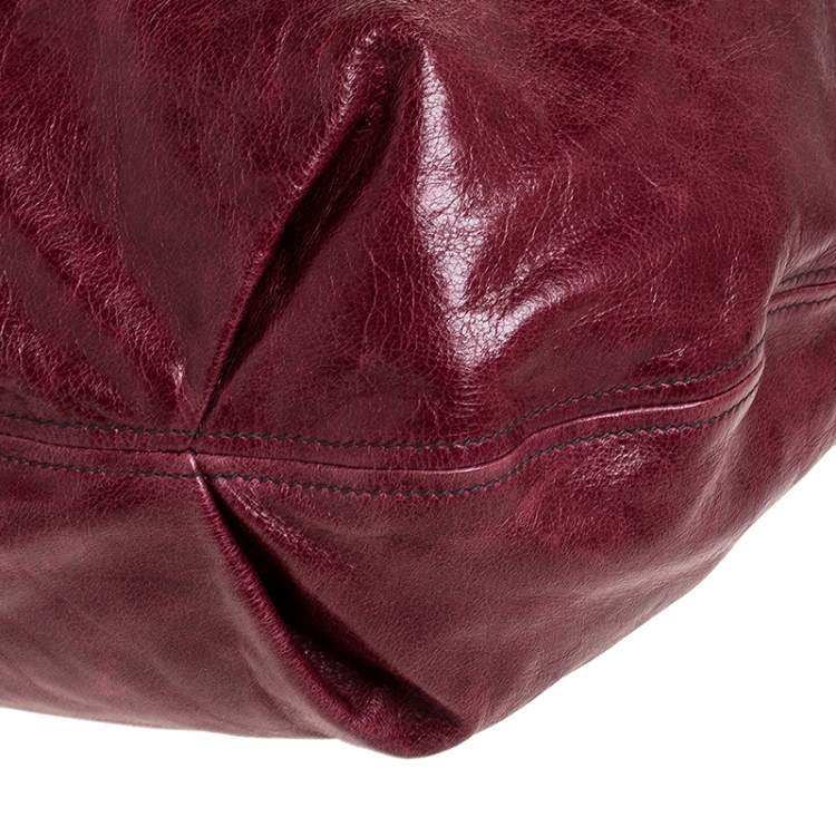 Pre Owned Miu Miu Burgundy Leather Front Pocket Hobo