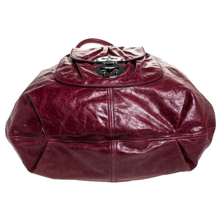 Pre Owned Miu Miu Burgundy Leather Front Pocket Hobo