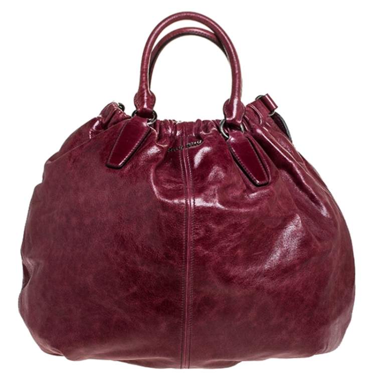 Pre Owned Miu Miu Burgundy Leather Front Pocket Hobo