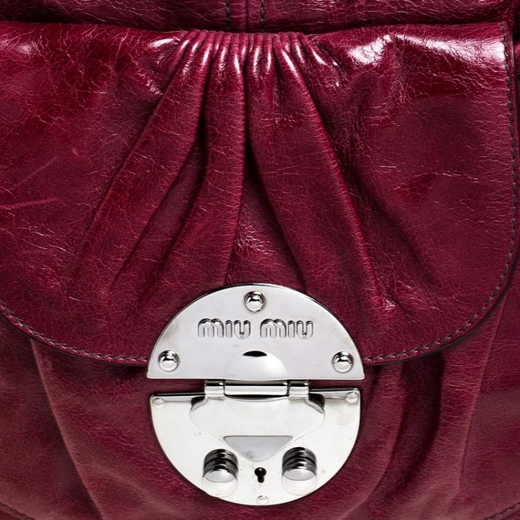 Pre Owned Miu Miu Burgundy Leather Front Pocket Hobo