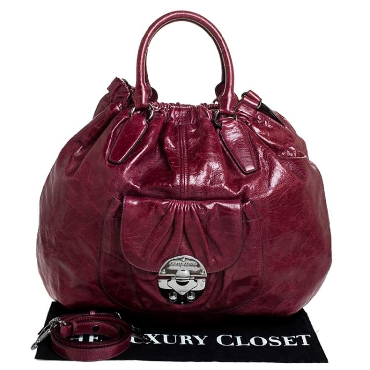 Pre Owned Miu Miu Burgundy Leather Front Pocket Hobo