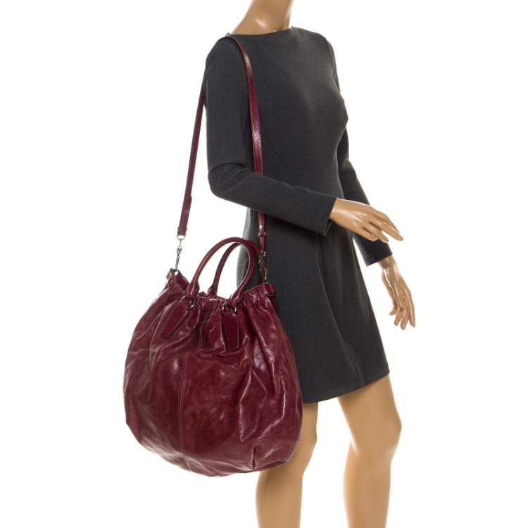 Pre Owned Miu Miu Burgundy Leather Front Pocket Hobo