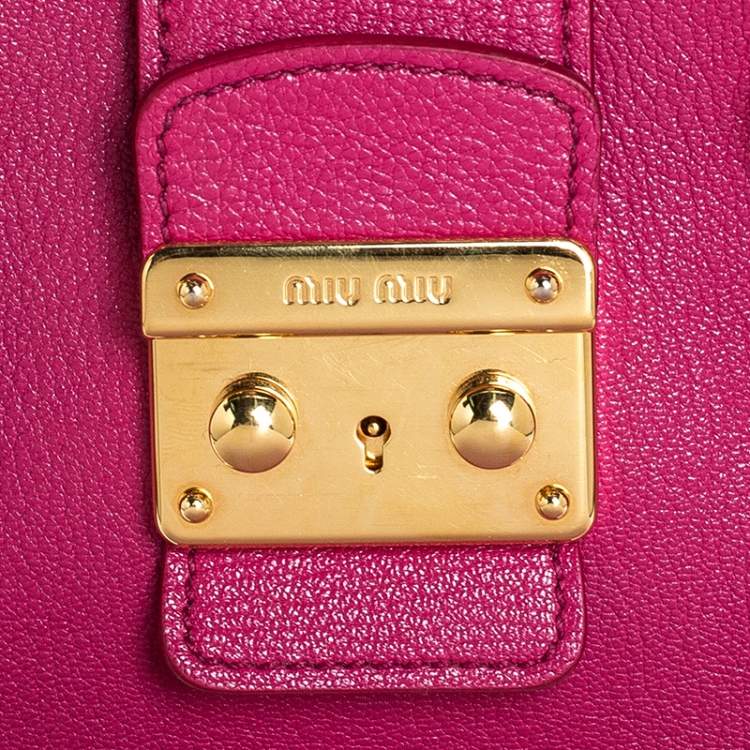 Pre Owned Miu Miu Fuschia Leather Medium Madras Tote