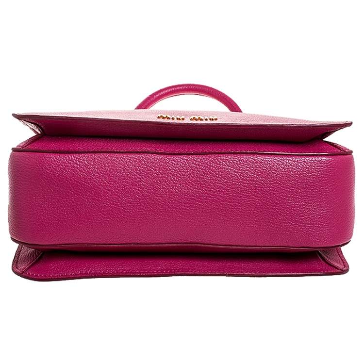Pre Owned Miu Miu Fuschia Leather Medium Madras Tote