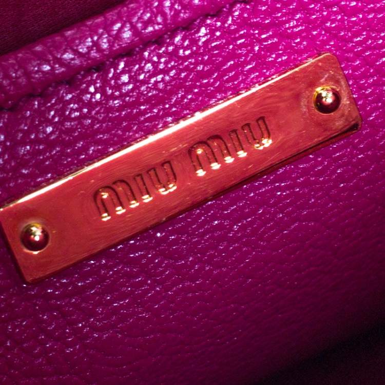 Pre Owned Miu Miu Fuschia Leather Medium Madras Tote