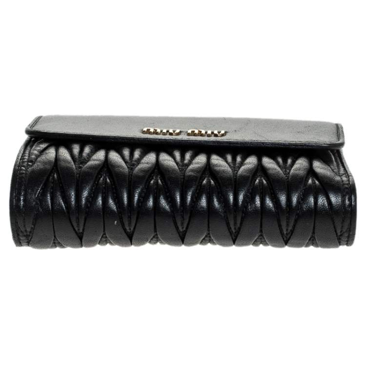 Pre Owned Miu Miu Black Matelasse Flap Compact Wallet 