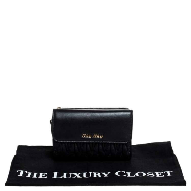 Pre Owned Miu Miu Black Matelasse Flap Compact Wallet 