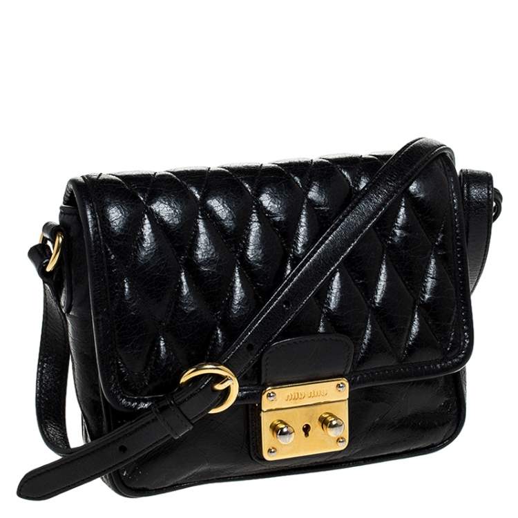 Pre Owned Miu Miu Black Leather Crossbody Bag