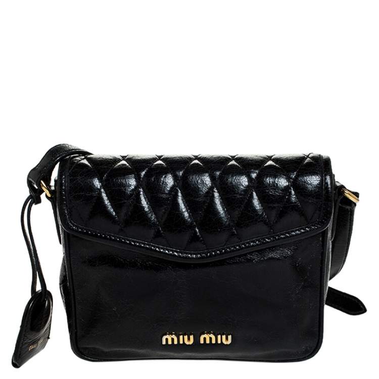 Pre Owned Miu Miu Black Leather Crossbody Bag