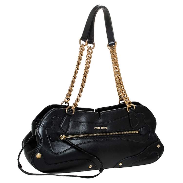 Pre Owned Miu Miu Black Leather Chain Satchel 