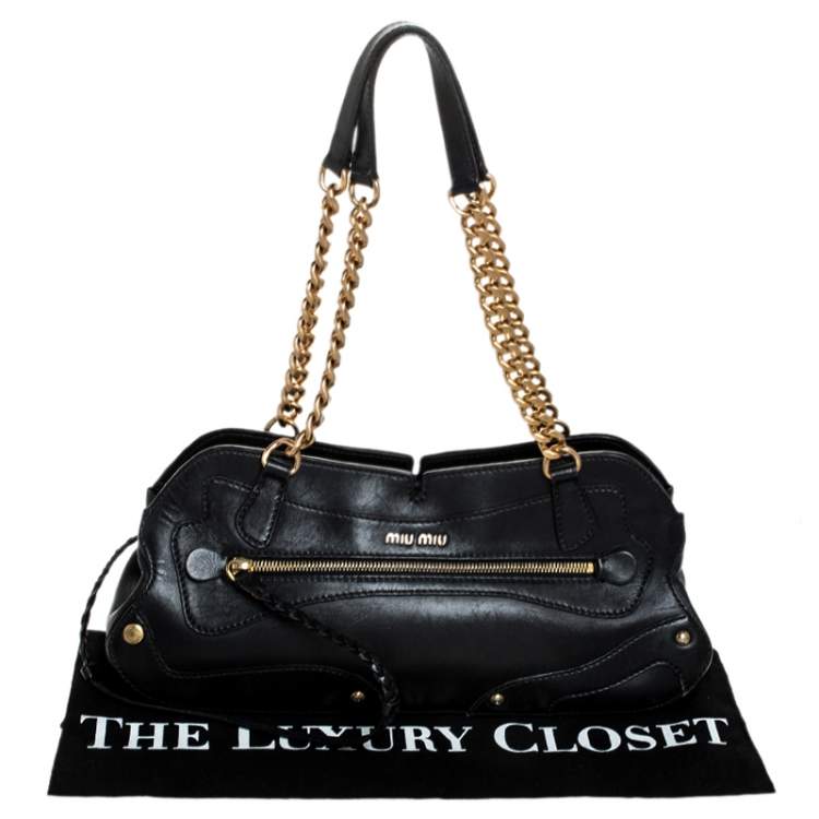 Pre Owned Miu Miu Black Leather Chain Satchel 