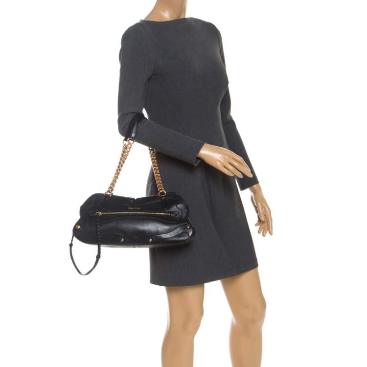 Pre Owned Miu Miu Black Leather Chain Satchel 