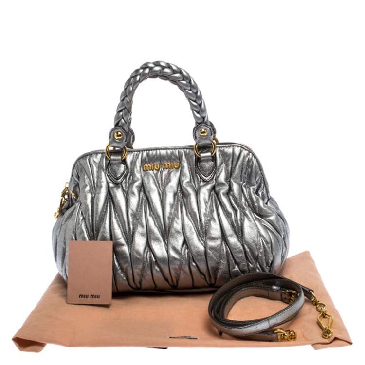 Pre Owned Miu Miu Silver Matelasse Leather Small Satchel
