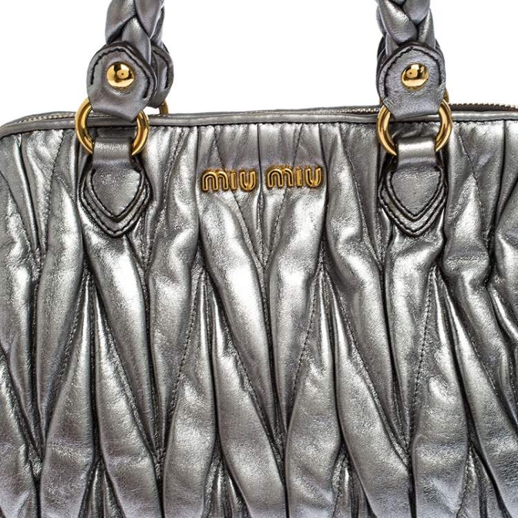 Pre Owned Miu Miu Silver Matelasse Leather Small Satchel