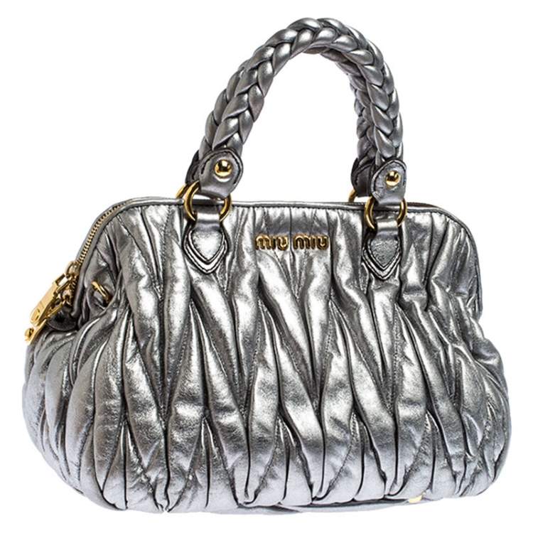 Pre Owned Miu Miu Silver Matelasse Leather Small Satchel