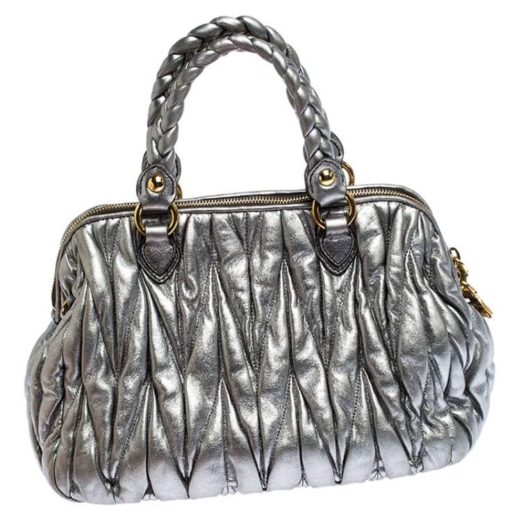 Pre Owned Miu Miu Silver Matelasse Leather Small Satchel