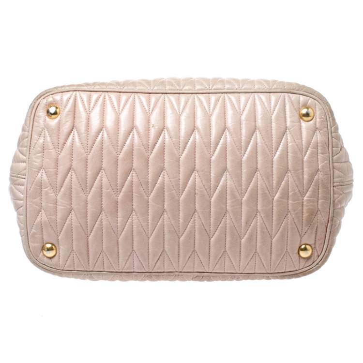Pre Owned Miu Miu Beige Metalasse Leather Covertible Tote