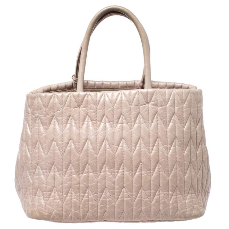 Pre Owned Miu Miu Beige Metalasse Leather Covertible Tote