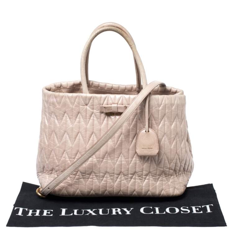 Pre Owned Miu Miu Beige Metalasse Leather Covertible Tote