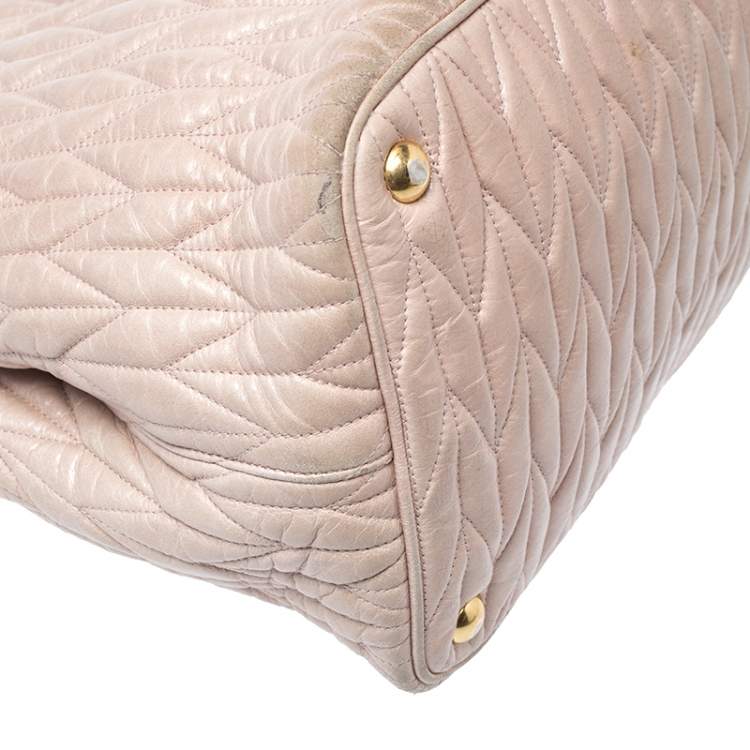 Pre Owned Miu Miu Beige Metalasse Leather Covertible Tote