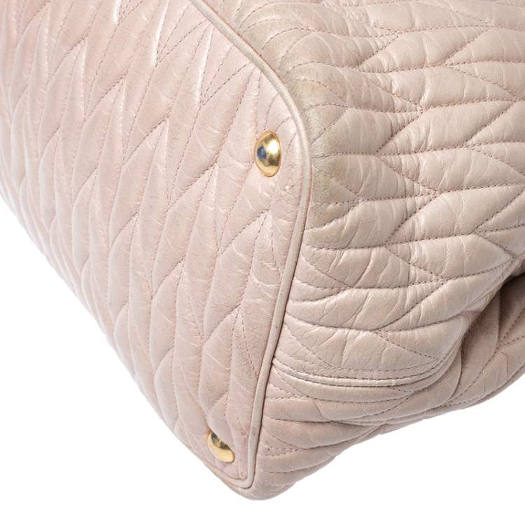 Pre Owned Miu Miu Beige Metalasse Leather Covertible Tote
