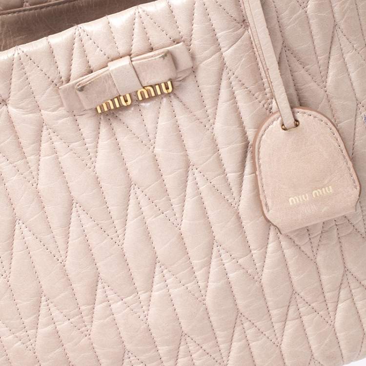 Pre Owned Miu Miu Beige Metalasse Leather Covertible Tote
