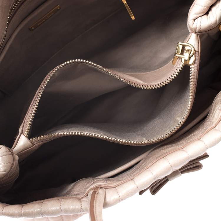 Pre Owned Miu Miu Beige Metalasse Leather Covertible Tote
