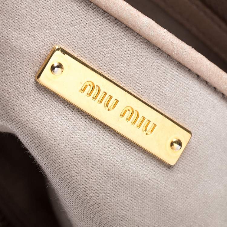 Pre Owned Miu Miu Beige Metalasse Leather Covertible Tote