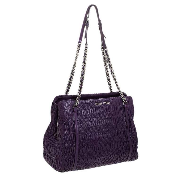Pre Owned  Miu Miu Purple Matelasse Leather Tote 