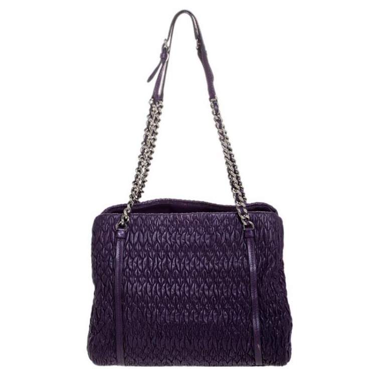 Pre Owned  Miu Miu Purple Matelasse Leather Tote 