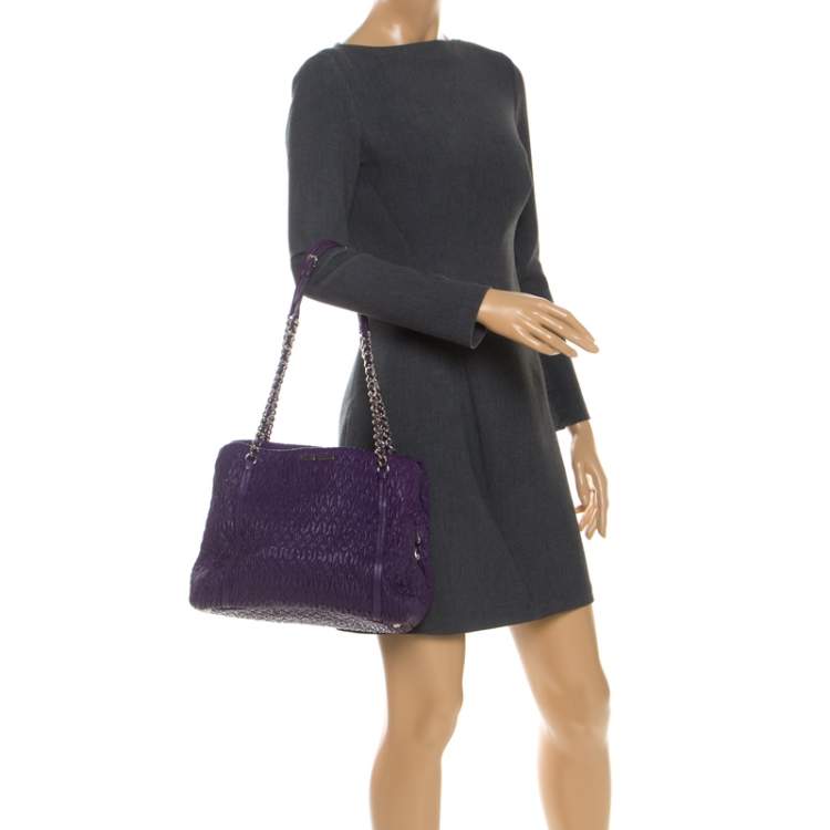 Pre Owned  Miu Miu Purple Matelasse Leather Tote 