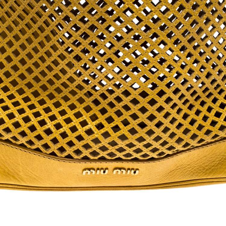 Pre Owned Miu Miu Mustard Cut Out Leather Hobo
