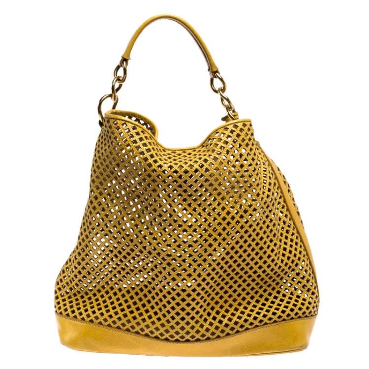 Pre Owned Miu Miu Mustard Cut Out Leather Hobo