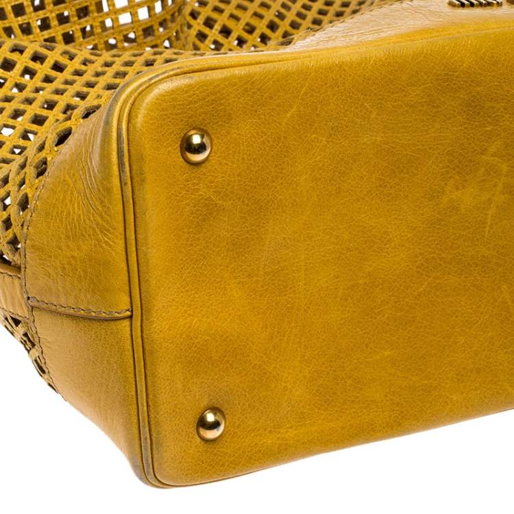 Pre Owned Miu Miu Mustard Cut Out Leather Hobo