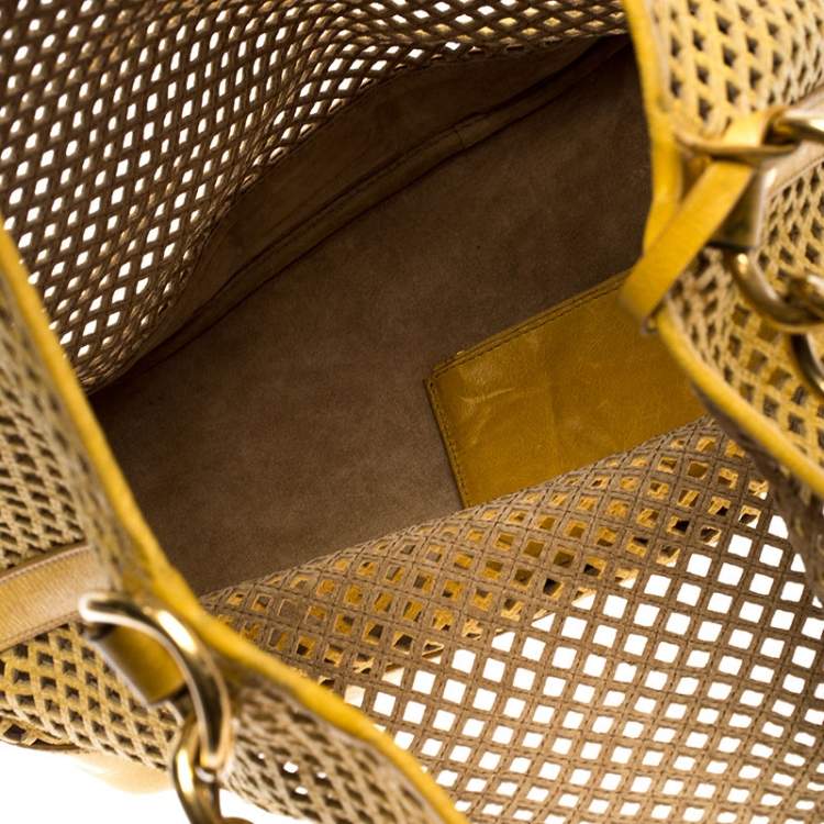 Pre Owned Miu Miu Mustard Cut Out Leather Hobo