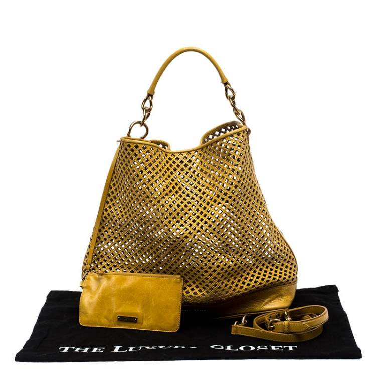 Pre Owned Miu Miu Mustard Cut Out Leather Hobo