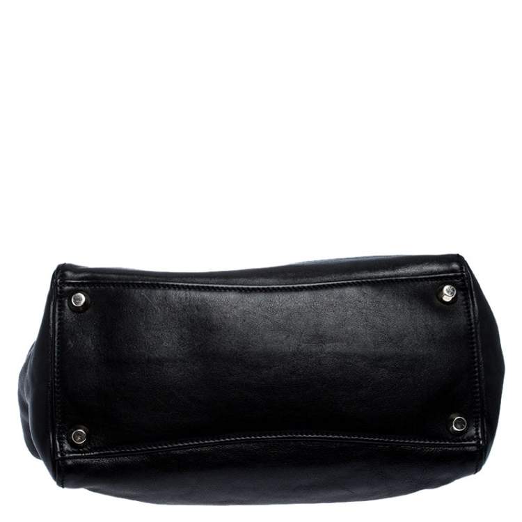 Pre Owned Miu Miu Black Leather Turnlock Tote