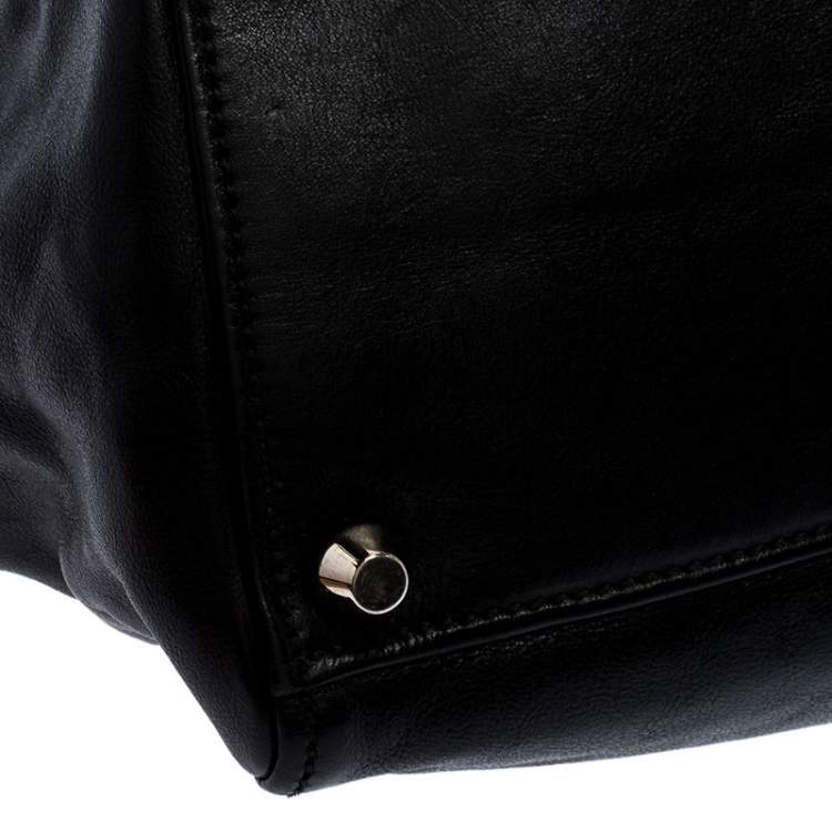 Pre Owned Miu Miu Black Leather Turnlock Tote