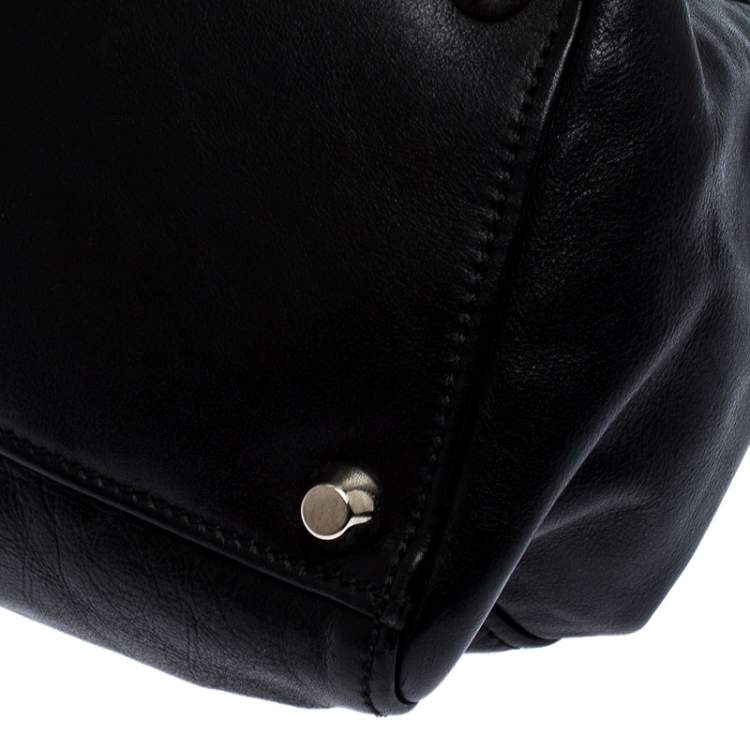 Pre Owned Miu Miu Black Leather Turnlock Tote