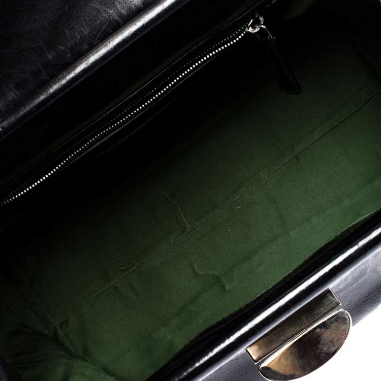 Pre Owned Miu Miu Black Leather Turnlock Tote