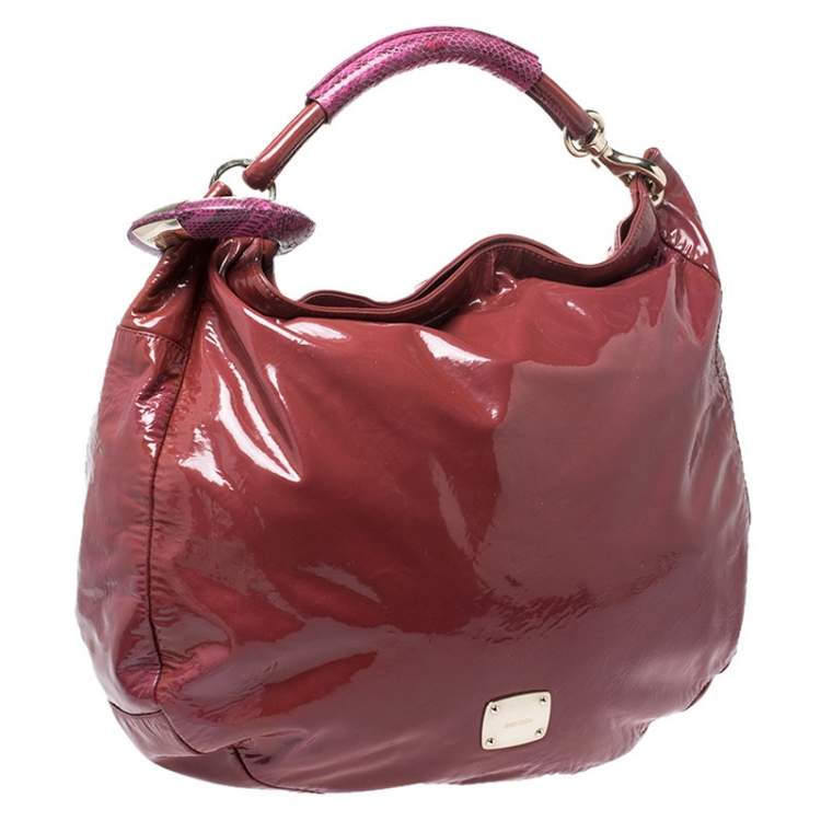 Pre Owned Jimmy Choo Light Burgundy/Purple Patent Leather and Python Trim Handle Sky Hobo