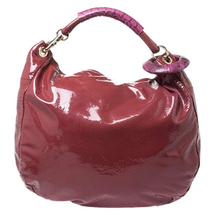 Pre Owned Jimmy Choo Light Burgundy/Purple Patent Leather and Python Trim Handle Sky Hobo