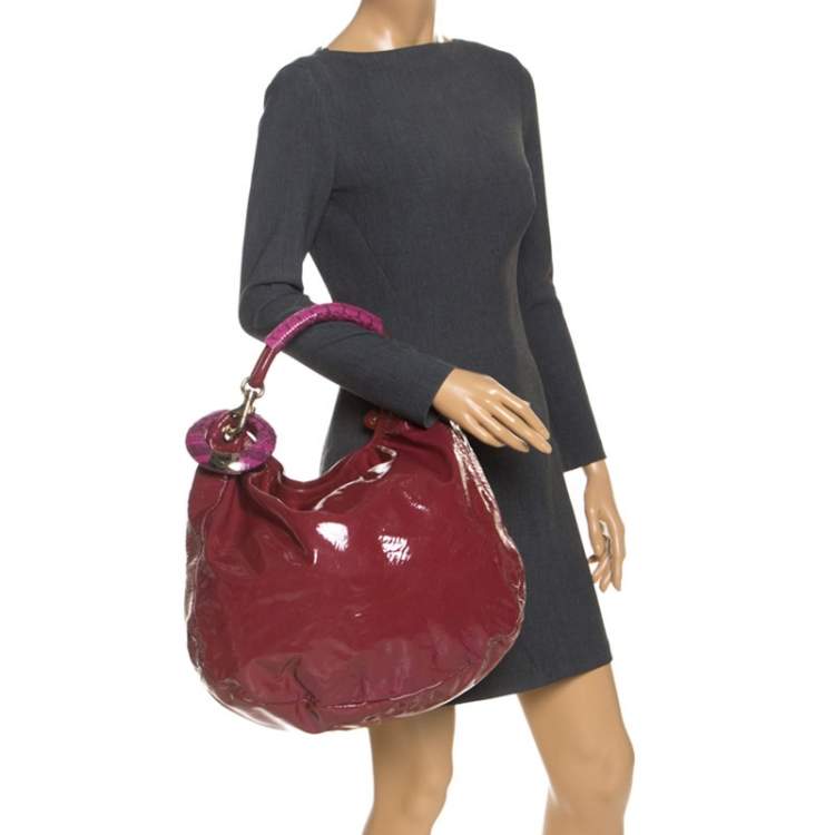 Pre Owned Jimmy Choo Light Burgundy/Purple Patent Leather and Python Trim Handle Sky Hobo