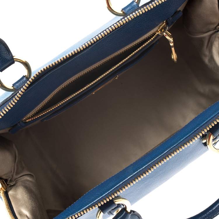 Pre Owned Miu Miu Blue Leather Madras Bowler Bag