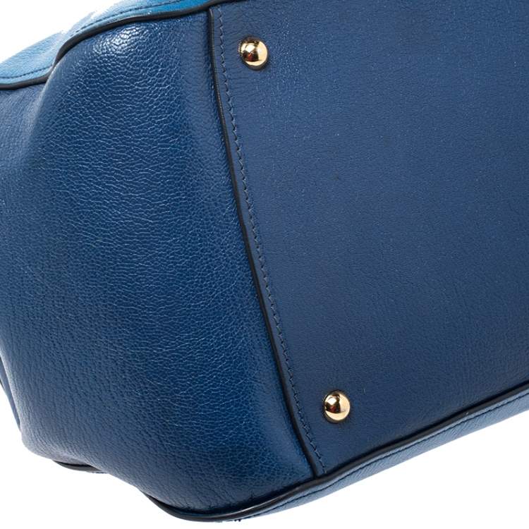 Pre Owned Miu Miu Blue Leather Madras Bowler Bag