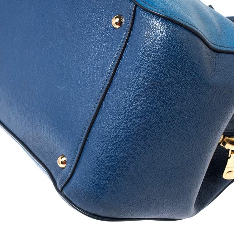 Pre Owned Miu Miu Blue Leather Madras Bowler Bag