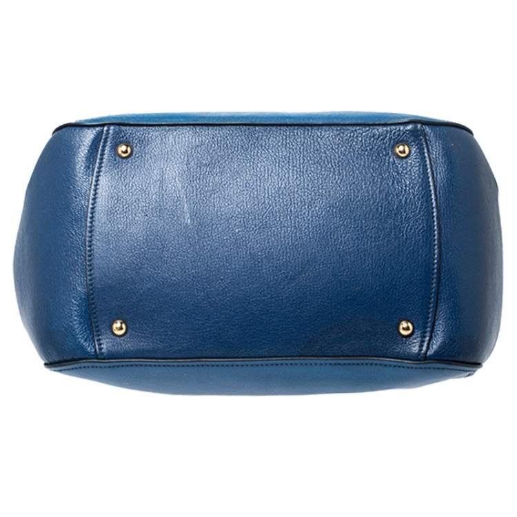 Pre Owned Miu Miu Blue Leather Madras Bowler Bag